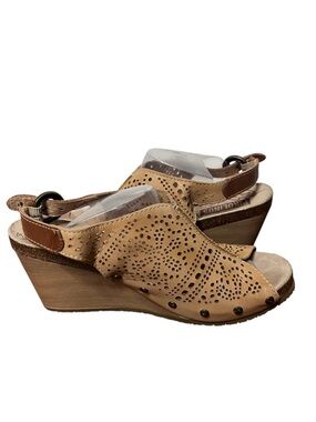 PIKOLINOS Benissa Wedge Sandal Laser Cut Leather Ankle Strap Peep Toe Size 42